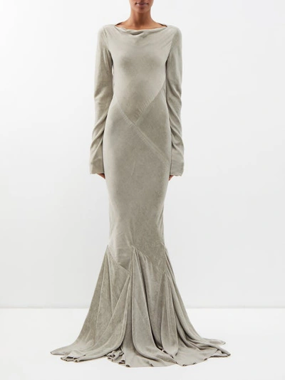 Rick Owens Glenda Bias-cut Velvet Gown In Silver
