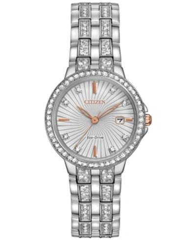 Citizen Women's Eco-drive Crystal Accent Stainless Steel Bracelet Watch 28mm Ew2340-58a In Silver