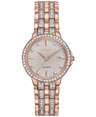 Citizen Women's Eco-drive Crystal Accent Rose Gold-tone Stainless Steel Bracelet Watch 28mm Ew2348-56a In Grey/rose