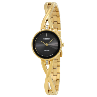 Citizen Women's Eco-drive Gold-tone Stainless Steel Bangle Bracelet Watch 23mm Ex1422-54e In Black / Gold Tone / Yellow