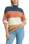 Halston Stripe Mock Neck Sweater In Denim Blue Combo
