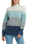 Halston Stripe Mock Neck Sweater In Smokey Blue Combo