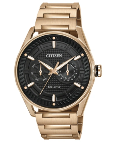 Citizen Drive From  Eco-drive Men's Rose Gold-tone Stainless Steel Bracelet Watch 42mm In Black