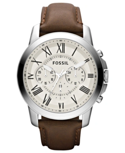 Fossil Men's Chronograph Grant Brown Leather Strap Watch 44mm