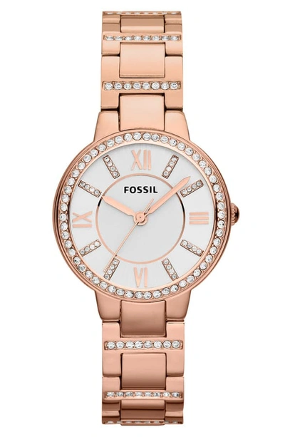 Fossil Women's Virginia Rose Gold-tone Stainless Steel Bracelet Watch 30mm Es3284
