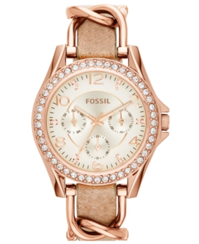 Fossil Women's Riley Rose Gold-tone Chain And Bone Leather Strap Watch 38mm Es3466 In Gold Tone / Rose / Rose Gold Tone
