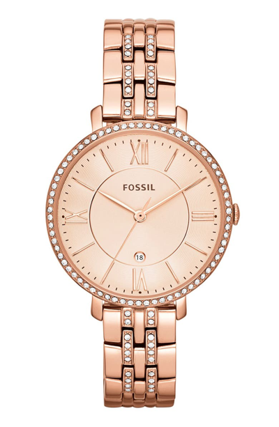 Fossil Women's Jacqueline Rose Gold-tone Stainless Steel Bracelet Watch 36mm Es3546