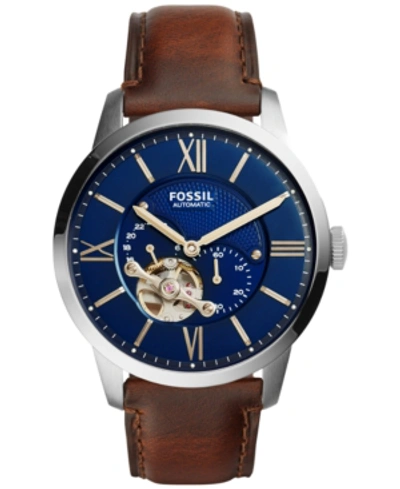 Fossil Men's Automatic Chronograph Townsman Brown Leather Strap Watch 44mm Me3110 In Blue / Brown / Gold Tone / Rose / Rose Gold Tone