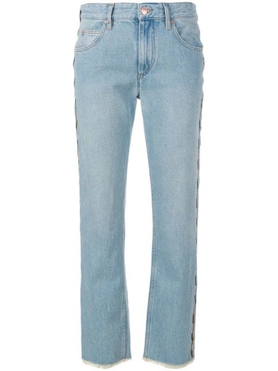 Isabel Marant Étoile Embroidered Frayed Jeans In Blue