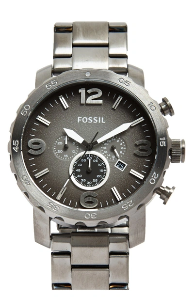 Fossil Men's Chronograph Nate Smoke Tone Stainless Steel Bracelet Watch 50mm Jr1437