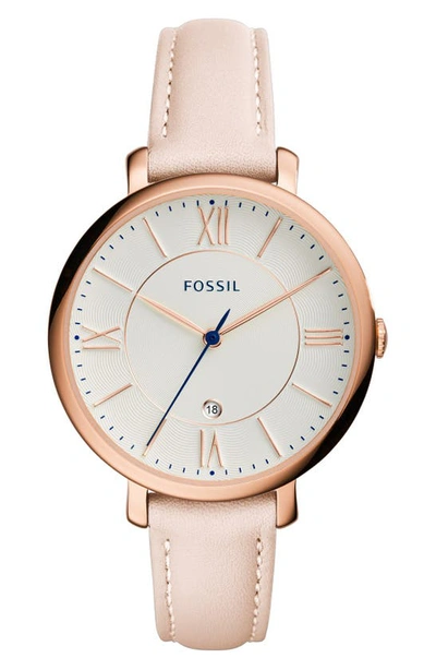 Fossil Women's Jacqueline Blush Leather Strap Watch 36mm Es3988 In Blush/ White