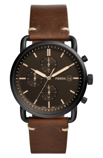 Fossil Men's Chronograph Commuter Brown Leather Strap Watch 42mm