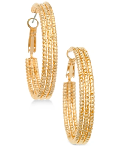 Guess 1 1/2" Textured Hoop Earrings In Gold