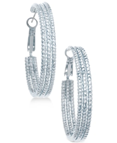 Guess 1 1/2" Textured Hoop Earrings In Silver