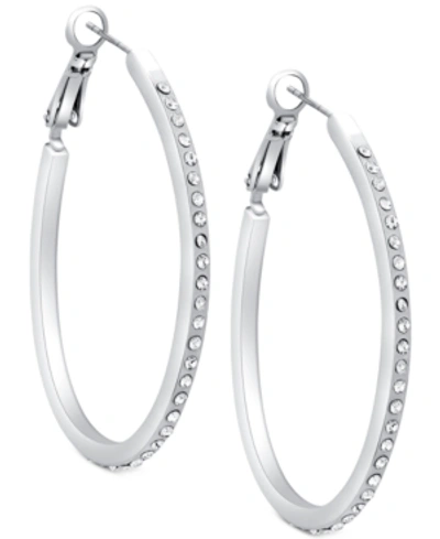 Guess Silver-tone Pave 1 1/4" Oval Hoop Earrings