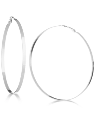 Guess 3-3/4" Flat-edge Hoop Earrings In Silver
