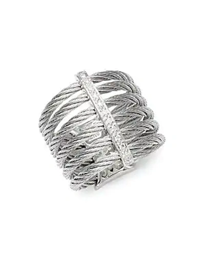 Alor Cable 18k White Gold & Diamond Midi Ring In Silver