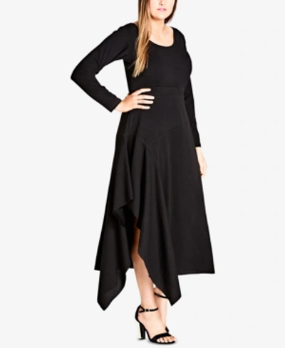 City Chic Trendy Plus Size Asymmetrical Maxi Dress In Black