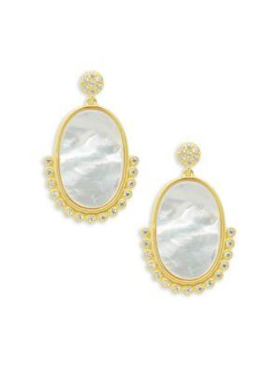 Freida Rothman Oval Beaded Mother Of Pearl Drop Earrings In Gold