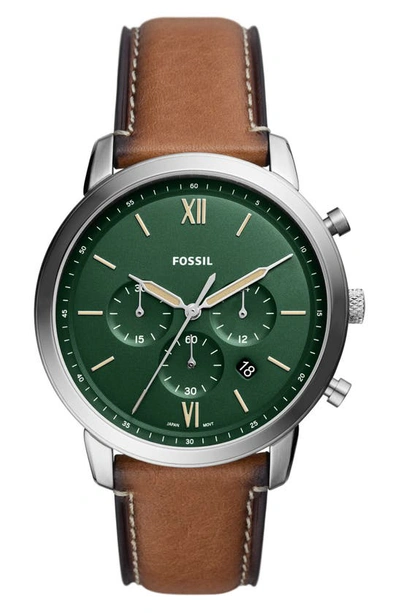 Fossil Men's Neutra Chronograph Brown Leather Strap Watch, 44mm In Green/brown