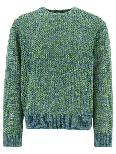 Stussy Crewneck Dropped-shoulder Cotton-knit Jumper In Green