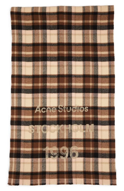 Acne Studios Cassiar Check Cotton Scarf In Brown & Beige