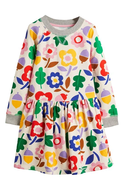 Mini Boden Kids' Floral Print Stretch Cotton Sweatshirt Dress In Vanilla Pod Autumn Days