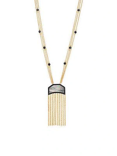 Freida Rothman Mother-of-pearl, Crystal And Yellow Goldplated Fringed Strand Necklace