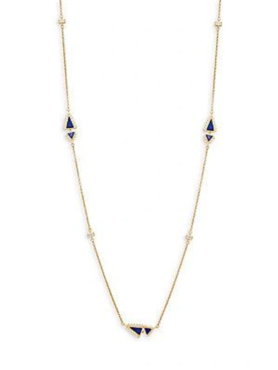 Freida Rothman Lapis, Crystal And Yellow Goldplated Single Strand Necklace