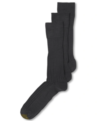 Gold Toe Men's 3- Pack Dress Windsor Wool Socks In Charcoal