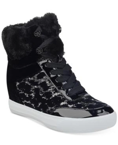 Guess Women's Daylana Wedge Sneakers Women's Shoes In Black Velvet