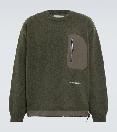 And Wander Logo-print Flap-pocket Jersey Sweatshirt In Khaki | ModeSens