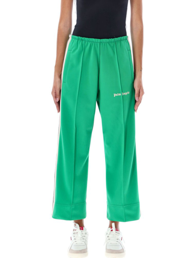 Palm Angels Logo Print Cotton Track Pants In Green