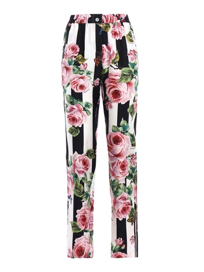 Dolce & Gabbana Pajama Pants In Printed Silk Twill In Multicolor