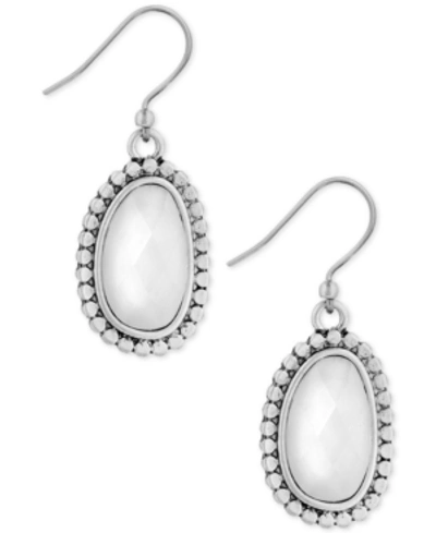 Lucky Brand Silver-tone Imitation Pearl Oval Drop Earrings