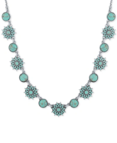 Lucky Brand Silver-tone Blue Stone Collar Necklace