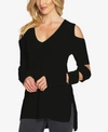 1.state Cotton Sleeve-cutout High-low Sweater In Rich Black