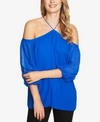 1.state Off The Shoulder Sheer Chiffon Blouse In Cobalt Blue