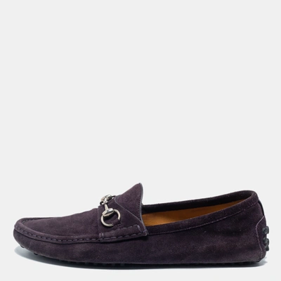 Pre-owned Gucci Purple Suede Horsebit Slip On Loafers Size 42