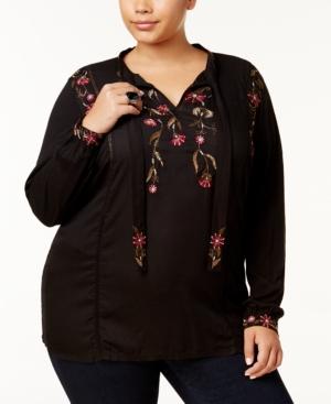 lucky brand black embroidered top