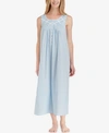 Eileen West Lace-trimmed Cotton Ballet-length Nightgown In Solid Blue