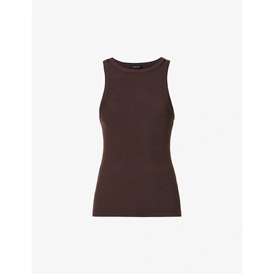 Goldsign The Doyle Ribbed Woven Top In Chocolate Dark Brown