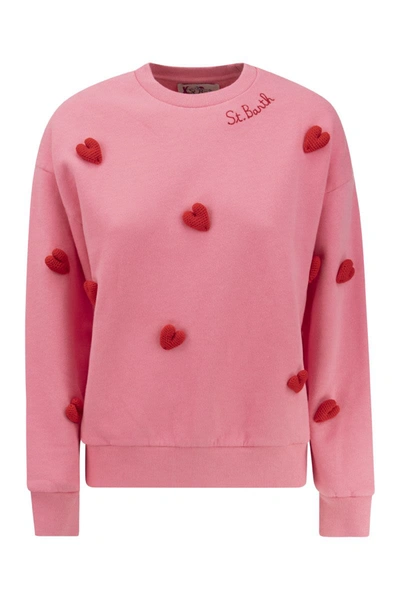 Mc2 Saint Barth Cotton Sweatshirt With Flowers In Pink