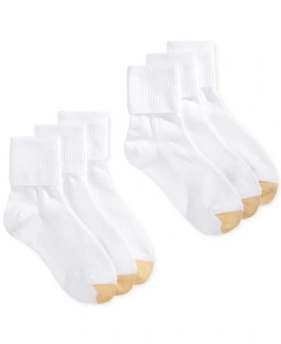 Gold Toe Women's 3 Pack Non-binding Short Crew Socks, Also Available In Extended Sizes In White