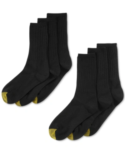 Gold Toe Women's 6-pack Casual Ribbed Crew Socks In Black