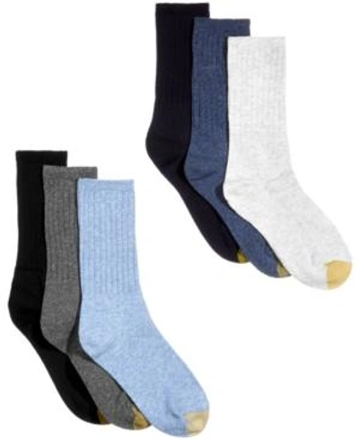 Gold Toe Women's 6-pack Casual Ribbed Crew Socks In Black/grey Assorted