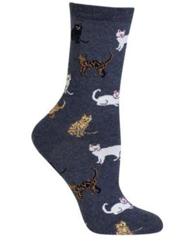Hot Sox Women's Cats Fashion Crew Socks In Denim