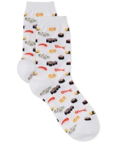 Hot Sox Women's Sushi Print Fashion Crew Socks In White