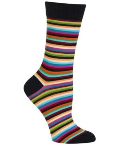 Hot Sox Women's Stripe Fashion Crew Socks In Black