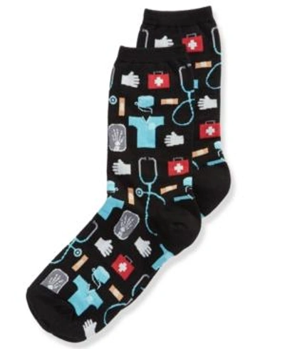 Hot Sox Women's Medical-professionals Theme Crew Socks In Black